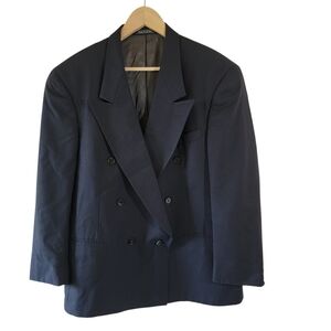 VTG Fumagalli's Men's Double-Breasted Dress Suit Black Sz 42S Pure Virgin Wool